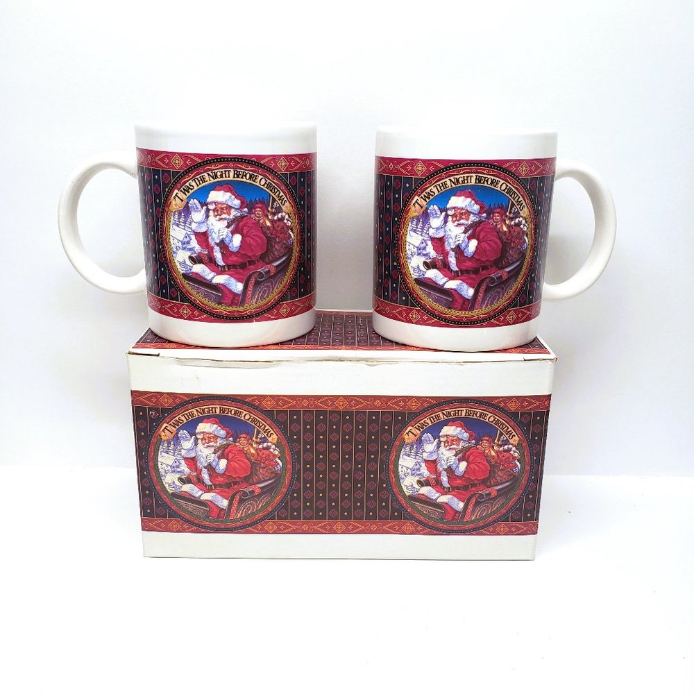 1992 Darlington Farms Santa Night Before Christmas Mug Set Lot x2 in Box - READ
